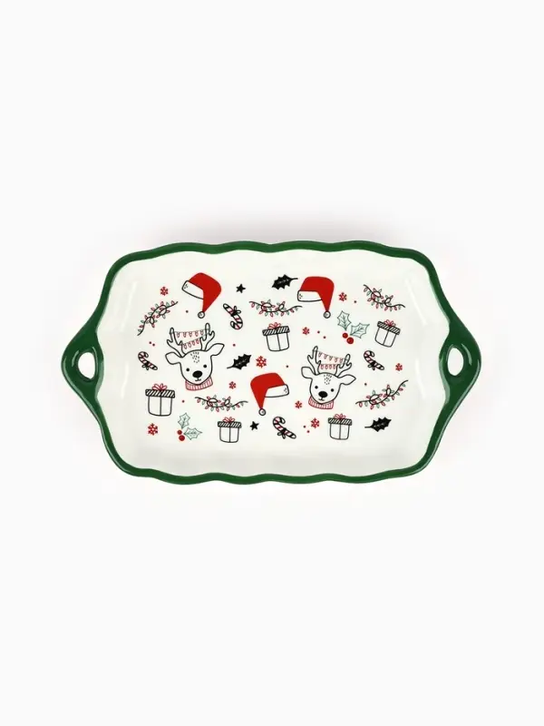 Блюдо керамическое &laquo;Новогодние олени&raquo;, 23&times;13&times;2.5 см, ручная работа