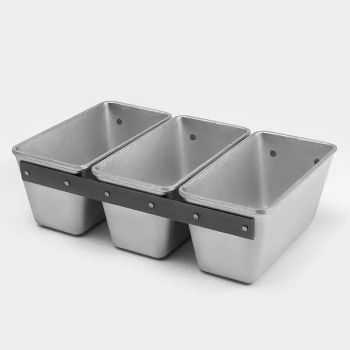 Форма для хлеба, 2.5&times;21&times;10 см, прямоугольная, 3-х секционная, литой алюминий