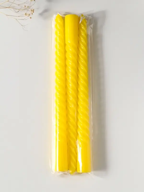 Набор свечей витых 25 см, 3 шт., 57 г, 5 ч, жёлтый