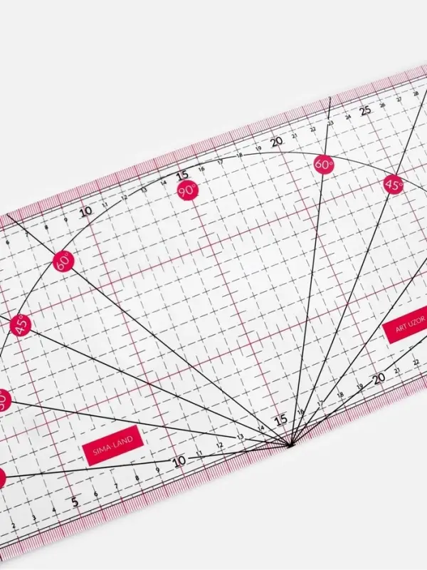 Линейка для квилтинга и пэчворка, с транспортиром, 30&times;15 см, розовая