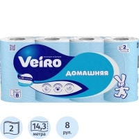 Бумага туалетная Veiro Домашняя 2сл бел втор втул 15м 8рул/уп 1с28