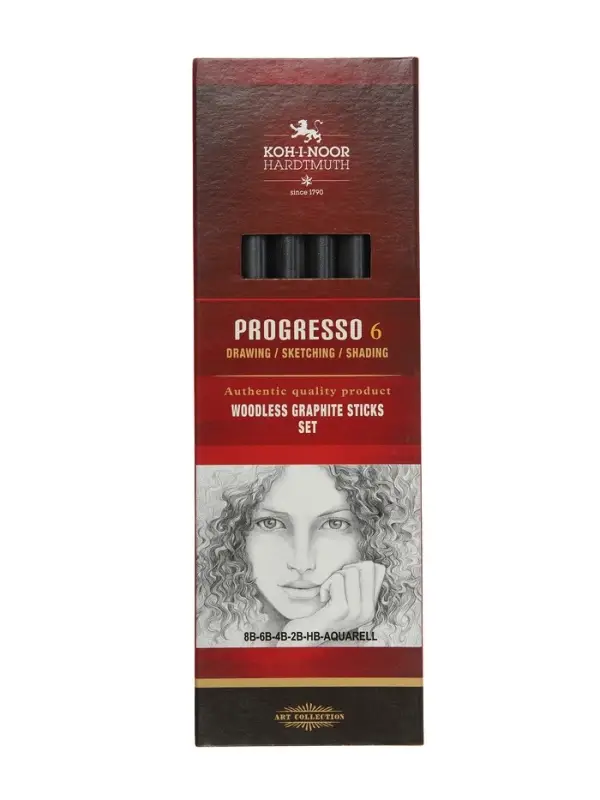 Набор карандашей цельнографитовых Koh-I-Noor. PROGRESSO 8915, 6 штук, разной твёрдости, круглый