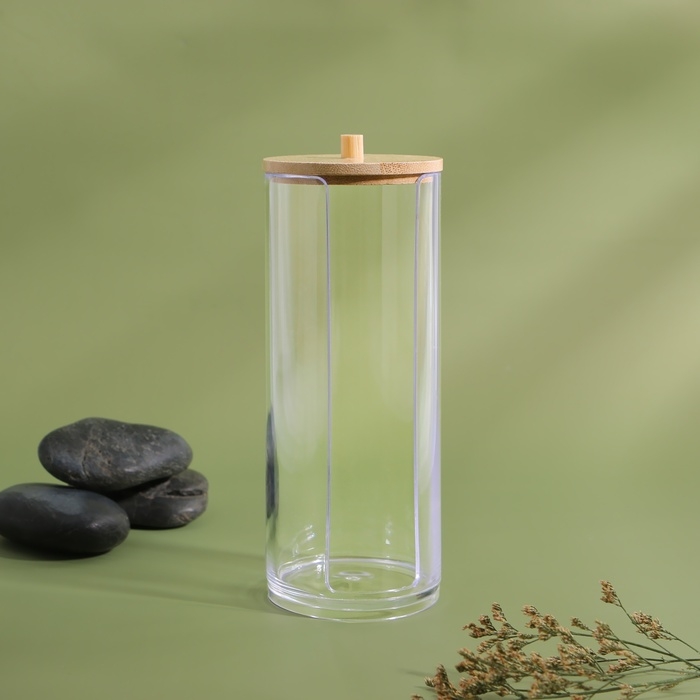 Органайзер для ватных дисков, с крышкой, d = 6,5 × 18 см, в картонной коробке, цвет прозрачный/коричневый Органайзер для ватных дисков, с крышкой, d = 6,5 × 18 см, в картонной коробке, цвет прозрачный/коричневый