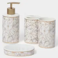 Аксессуары для ванной &laquo;Лофт&raquo;, 4 предмета, дозатор 250 мл, мыльница, 2 стакана, белые