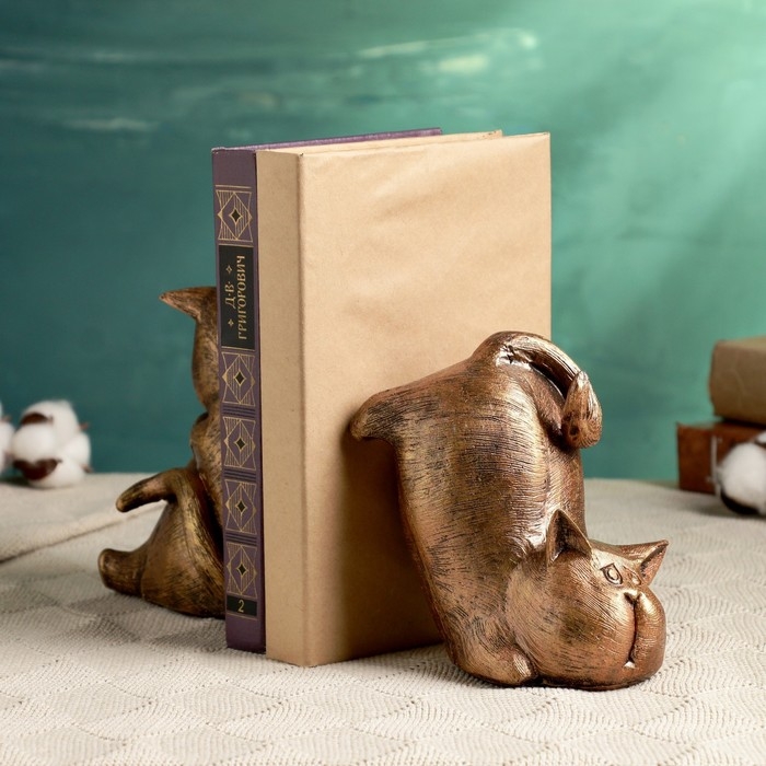 Держатель-подставка для книг  Держатель-подставка для книг "Два кота" набор, бронза, 15см