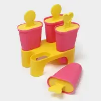 Форма для мороженого Доляна &laquo;Симпл&raquo;, 4 ячейки, пластик, розовая, жёлтая