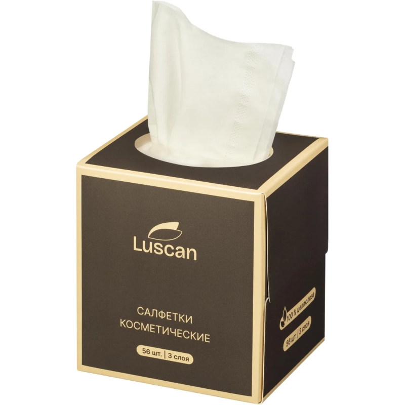 Салфетки косметические Luscan 3сл 56шт/уп в кубе белые