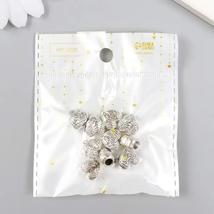 Бусина для рукоделия и плетения «Арт Узор. Крылья сложенные сердцем», металл, серебро, 1.2×1.1×0.7 см