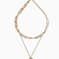 Кулон-цепь 2 яруса "Вишня", цвет бордовый в золоте 40+50+удл