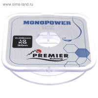 Леска PREMIER fishing MONOPOWER ICE, диаметр 0.08 мм, тест 1 кг, 30 м, нейлон, прозрачная