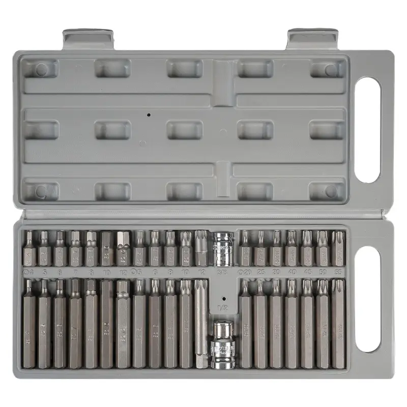 Набор бит вставок TORX, SPLINE, HEX 3/8" 30мм и 75мм с держателями бит 1/2"DR и 3/8"DR 40 пр. в кейсе