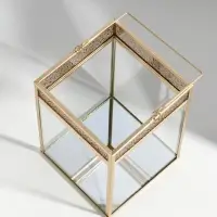 Подсвечник стекло, металл "Капли сверху" золотой 13,5х13,5х19 см