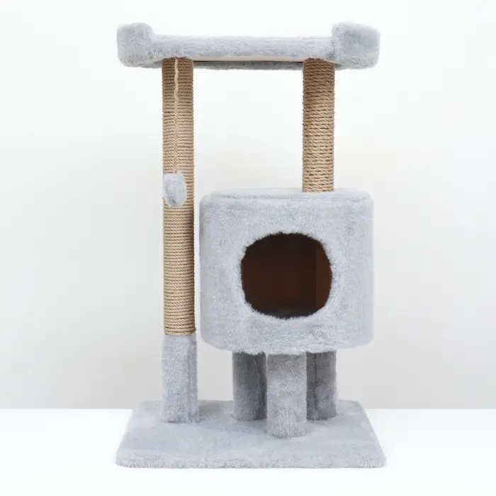 Домик для кошек с когтеточкой &laquo;Круглый с площадкой&raquo;, 52&times;52&times;95 см, серый