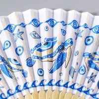 Веер складной с кисточкой &laquo;Черепахи&raquo;, белый с золотом, 23 см