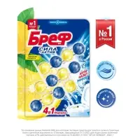 Блок для чистки и свежести унитаза Bref Сила актив 4 в 1 Bref "Лимонная свежесть", 3 шт х 50 г