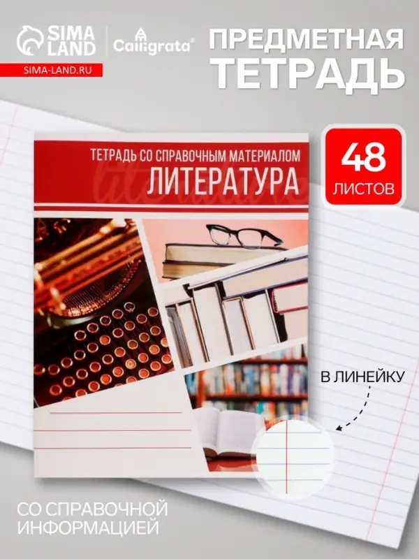 Предметная тетрадь по литературе Calligrata &laquo;Коллаж&raquo;, 48 листов, в линейку, со справочным материалом, обложка из мелованного картона