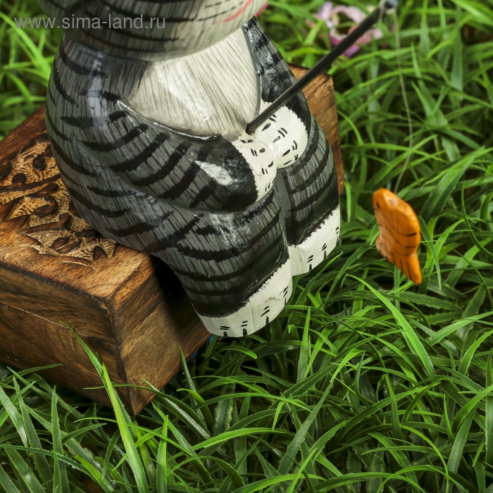 Сувенир дерево Сувенир дерево "Котёнок рыбак" серый 9х9х25 см