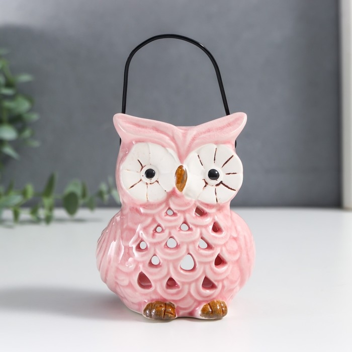 Подсвечник керамика на 1 свечу "Очковая сова" с ручкой 9,5х6,5х7 см МИКС