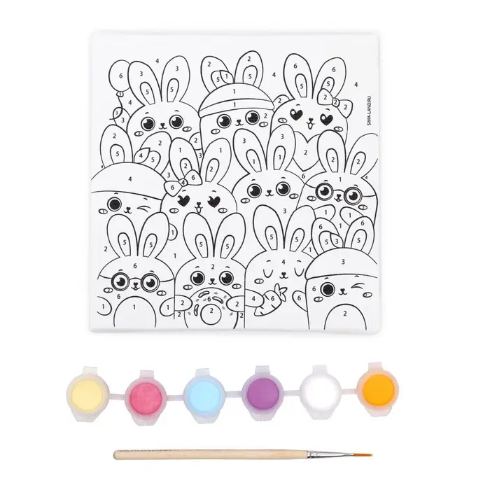 Картина по номерам для детей на подставке «Милые зайчата», 15 х 15 см Картина по номерам для детей на подставке «Милые зайчата», 15 х 15 см