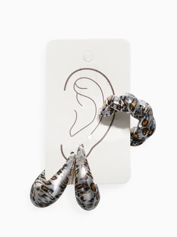 Серьги и каффы QF &laquo;Леопард&raquo;, набор, жгутик, цвет серебро