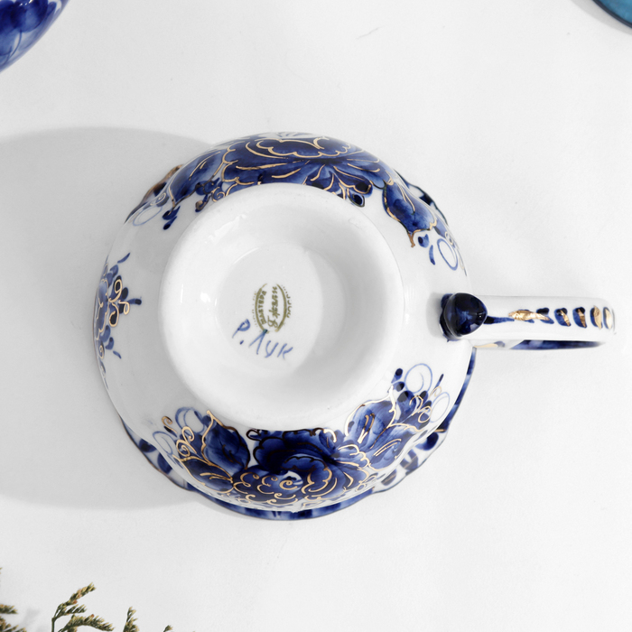 Чайная пара Чайная пара "Грация" , золото, (Золотая Бабушка), 300 мл, гжель