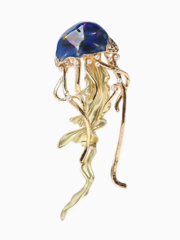Брошь &laquo;Медуза&raquo; морская, цвет синий в золоте