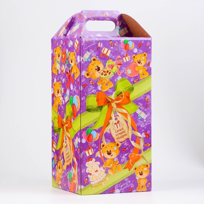 Новый год. Коробка подарочная новогодняя Ларец "Подарок" 16,2 х 37,7 х 16 см.