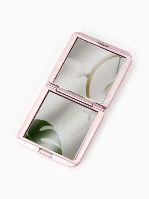 Зеркало складное квадрат (2) с/увел ВОЛНЫ 7,5см пластик розовый пакет QF