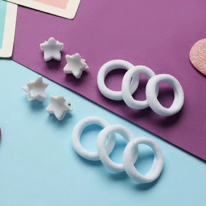 Набор для волос Набор для волос "Затейница" (12 резинок 2 см, 4 краба) звёздочки, белый