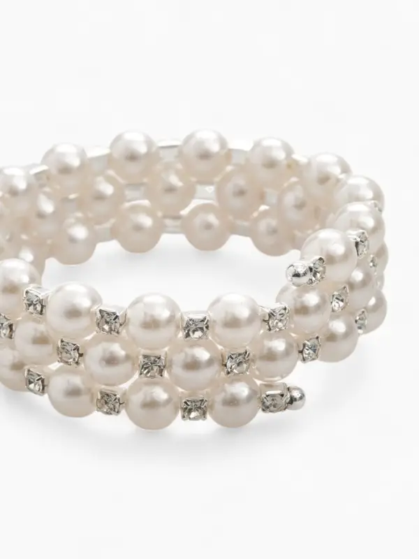 Браслет-пружинка &laquo;Жемчуг. Жемчужный ряд&raquo;, d=6.5 см, стразы, шар №8, белый в серебре