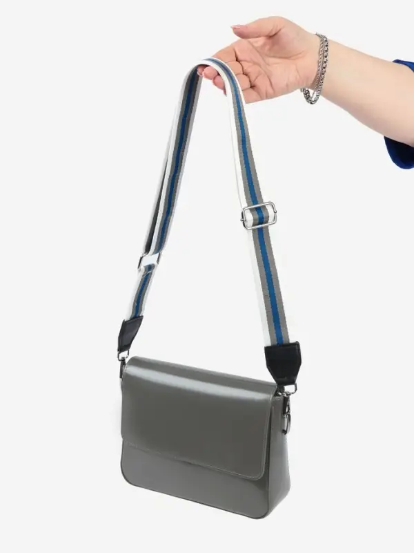 Ручка для сумки, стропа с кожаной вставкой, 140&times;3.8 см, белая, синяя