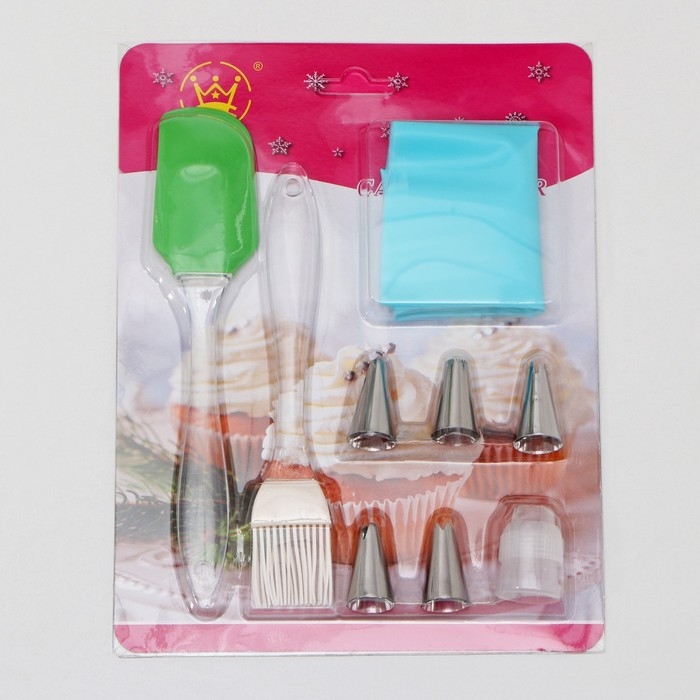 Набор кондитерский «Айс», 9 предметов: лопатка, кисть, адаптер, мешок 30×15 см, насадки 5 шт Набор кондитерский «Айс», 9 предметов: лопатка, кисть, адаптер, мешок 30×15 см, насадки 5 шт