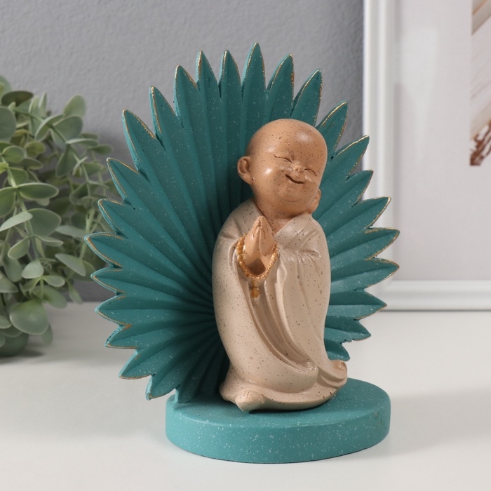 Сувенир полистоун  Сувенир полистоун "Маленький хотей - встреча. Пальмовый лист" синий и беж 18х9х18 см