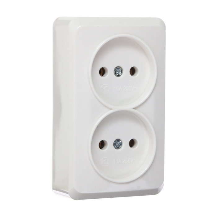 Розетка двухместная Luazon Lighting  Розетка двухместная Luazon Lighting "Лига", 10 А, накладная, без з/к, белая