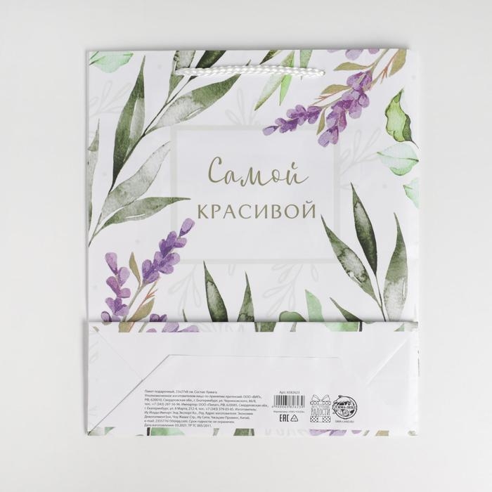 Пакет подарочный ламинированный, упаковка, &laquo;Best wishes&raquo;, ML 21 х 25 х 8 см