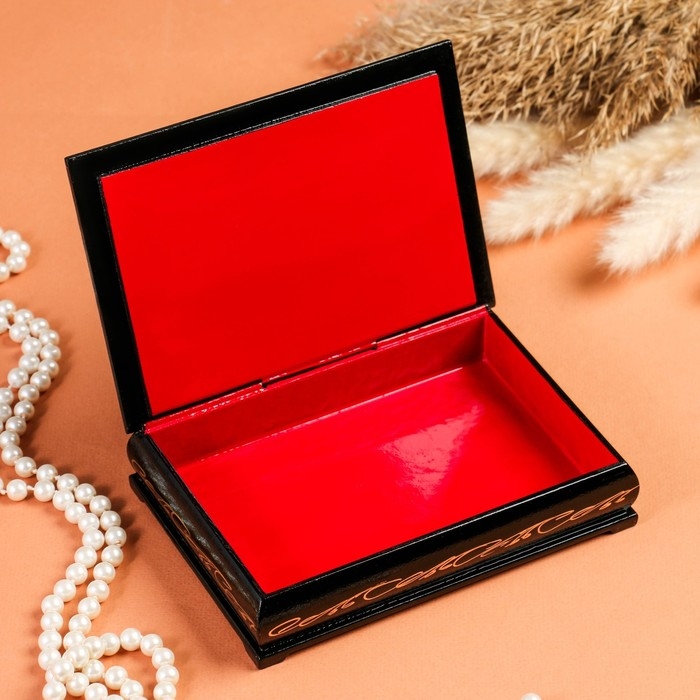 Шкатулка «Цветы на чёрном», 11х16 см, лаковая миниатюра