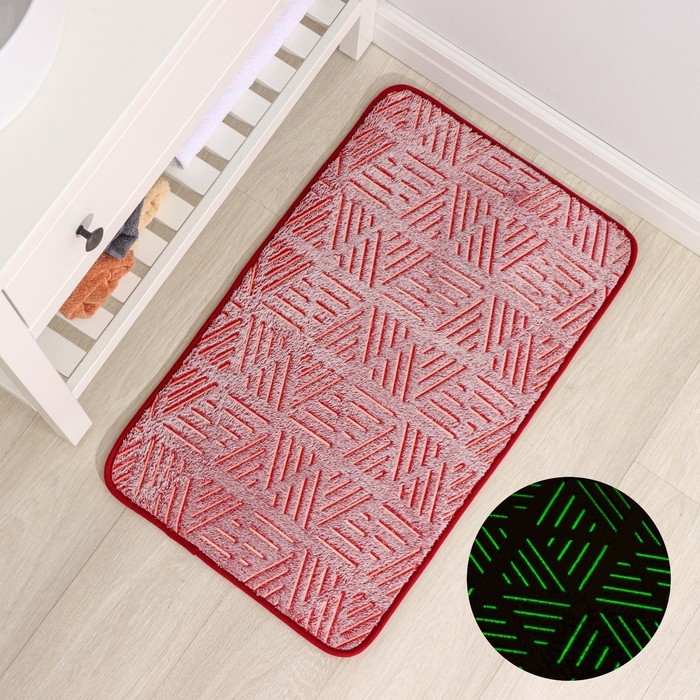 Коврик для ванной светящийся в темноте «Светящиеся грани», 50×80 см, цвет бордовый Коврик для ванной светящийся в темноте «Светящиеся грани», 50×80 см, цвет бордовый