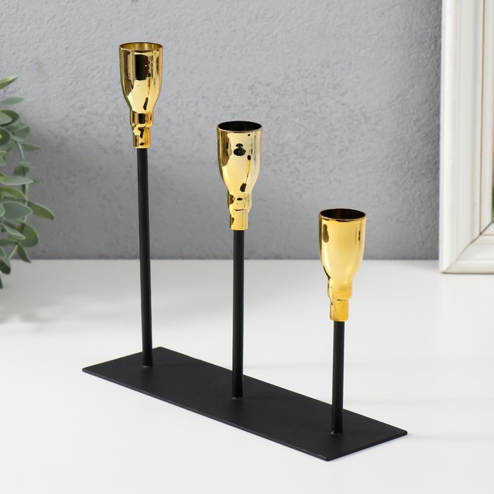 Подсвечник металл на 3 свечи Подсвечник металл на 3 свечи "Ахиллес" чёрный с золотом 20х6х18 см