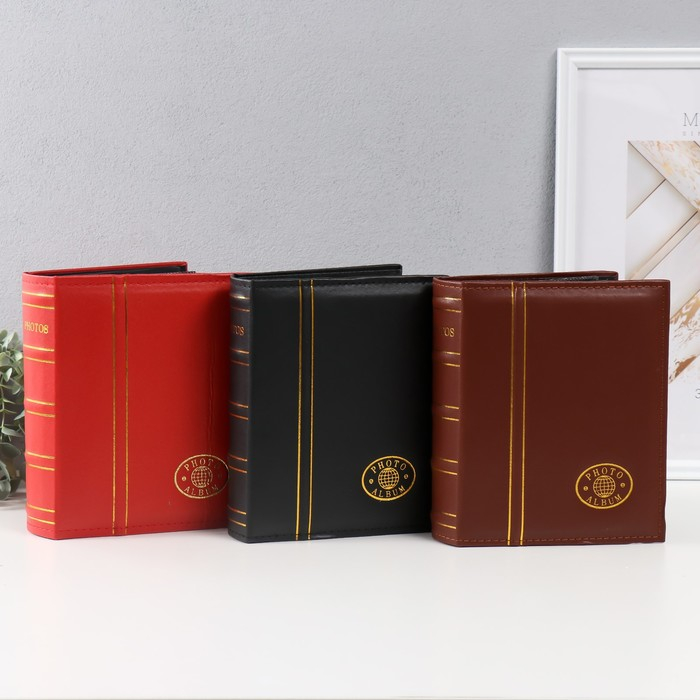 Фотоальбом на 200 фото 10х15 см Фотоальбом на 200 фото 10х15 см "Классика" 2 золотых полоски МИКС кожзам 18х23х5,5 см