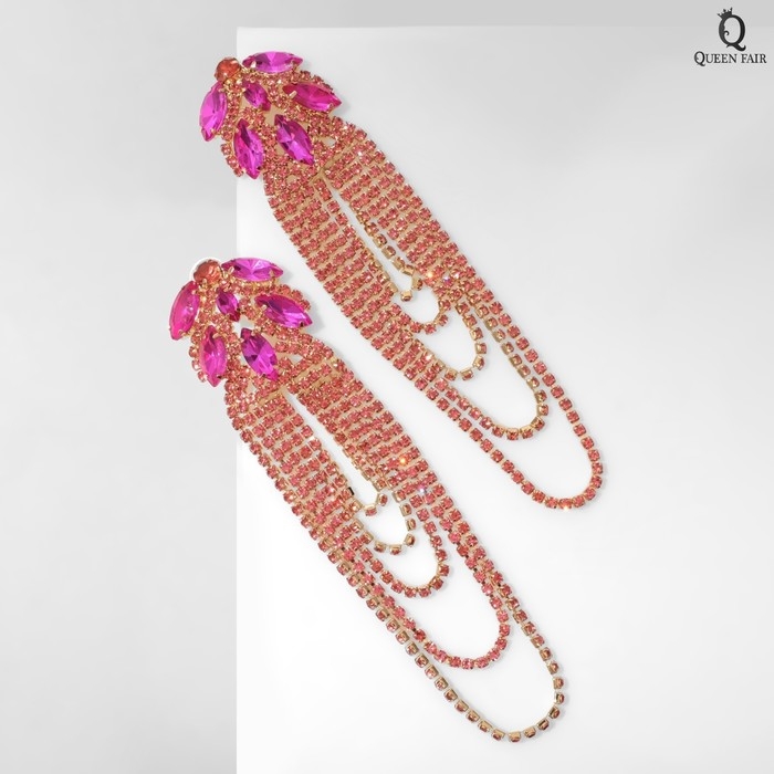 Серьги висячие со стразами «Мэджик» капли и водопад, цвет розовый в золоте, 14 см Серьги висячие со стразами «Мэджик» капли и водопад, цвет розовый в золоте, 14 см