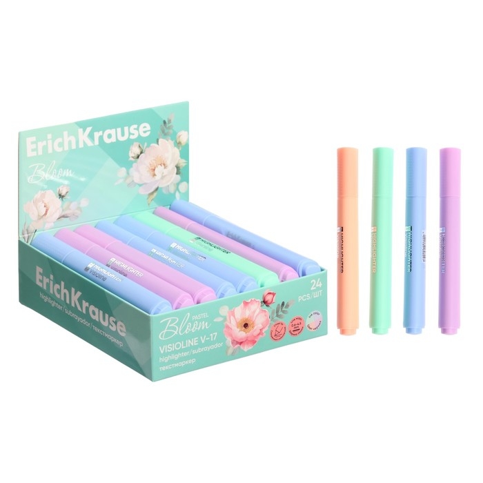 Маркер текстовыделитель 4.5 мм ErichKrause Visioline V-17 Pastel Bloom, чернила на водной основе, микс Маркер текстовыделитель 4.5 мм ErichKrause Visioline V-17 Pastel Bloom, чернила на водной основе, микс