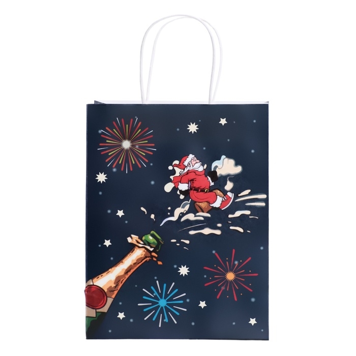 Новый год. Пакет бумажный подарочный новогодний крафт, Новый год. Пакет бумажный подарочный новогодний крафт, "Дед Мороз" , 27 х 21 х 11 см.