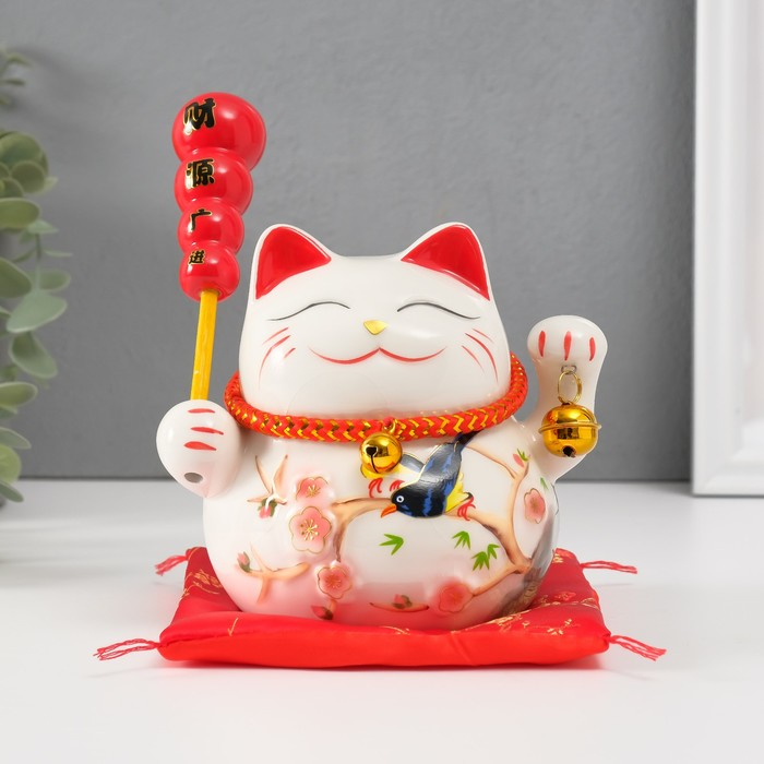 Копилка керамика Копилка керамика "Кот манэки-нэко на коврике с колокольчиками" 12,5х13х10,5 см