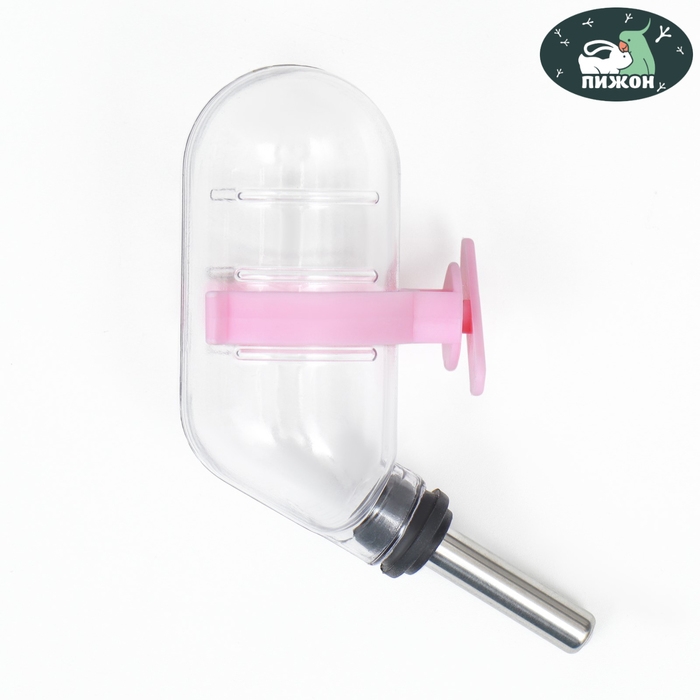 Поилка для грызунов с металлическим носиком, 60 мл, прозрачная с розовым крепление Поилка для грызунов с металлическим носиком, 60 мл, прозрачная с розовым крепление
