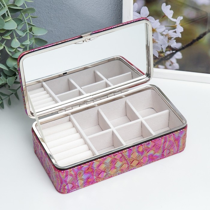 Шкатулка кожзам для украшений  Шкатулка кожзам для украшений "Греческий узор. Фуксия перламутр" 6х9,8х18,5 см