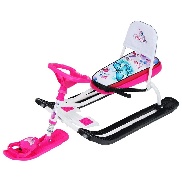 Снегокат «Тимка спорт 4-1 Бабочки», ТС4-1/Б2, со спинкой и ремнём безопасности, цвет розовый/белый/чёрный Снегокат «Тимка спорт 4-1 Бабочки», ТС4-1/Б2, со спинкой и ремнём безопасности, цвет розовый/белый/чёрный