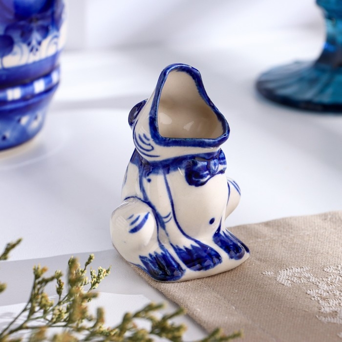 Подставка для зубочисток  Подставка для зубочисток "Лягушка", гжель, фарфор, h=7,5см