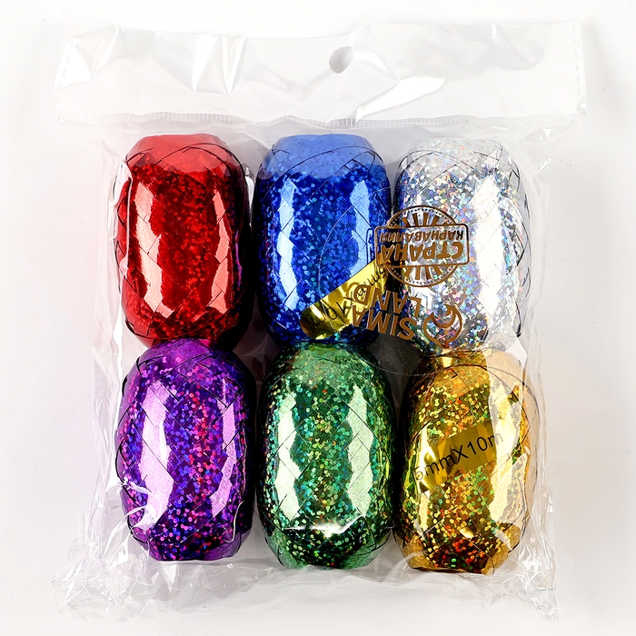 Набор декоративных лент с блёстками, длина 10 м, цвет МИКС, набор 6 шт. Набор декоративных лент с блёстками, длина 10 м, цвет МИКС, набор 6 шт.