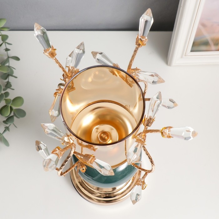 Подсвечник металл на 1 свечу Подсвечник металл на 1 свечу "Веточки с кристаллами. Сине-зелёный шар" золото 34х17х17 см