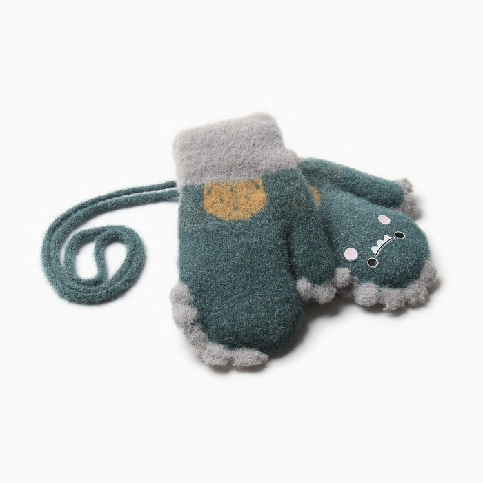 Варежки детские на иск.меху MINAKU динозавр 13 см зеленый Варежки детские на иск.меху MINAKU динозавр 13 см зеленый